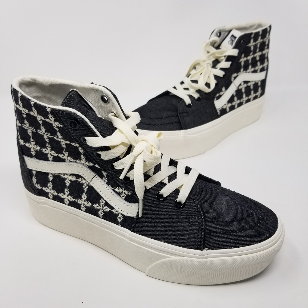 Vans Sk8-Hi Tapered Stackform Denim Mix Black M 6.5 - W 8 Platform Embroidered